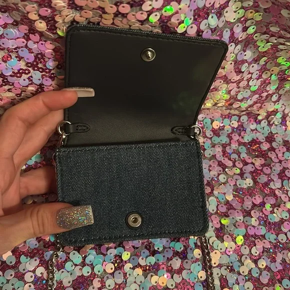 Coach mini denim Card Holder with crossbody chain - Picture 6 of 8